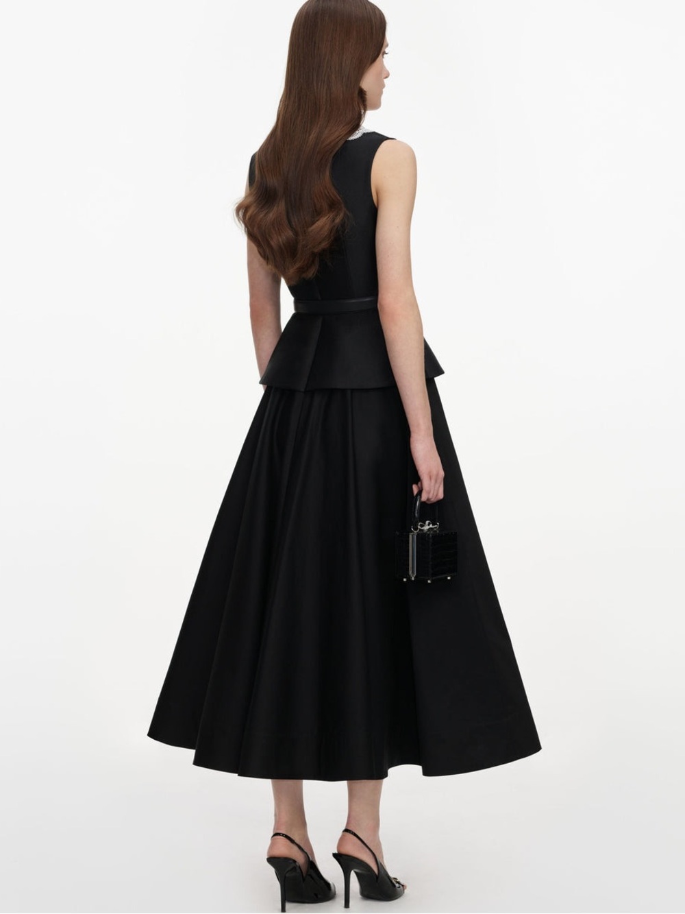 NWOT Self-Portrait BLACK TAFFETA PEPLUM MIDI DRESS - Picture 4 of 8